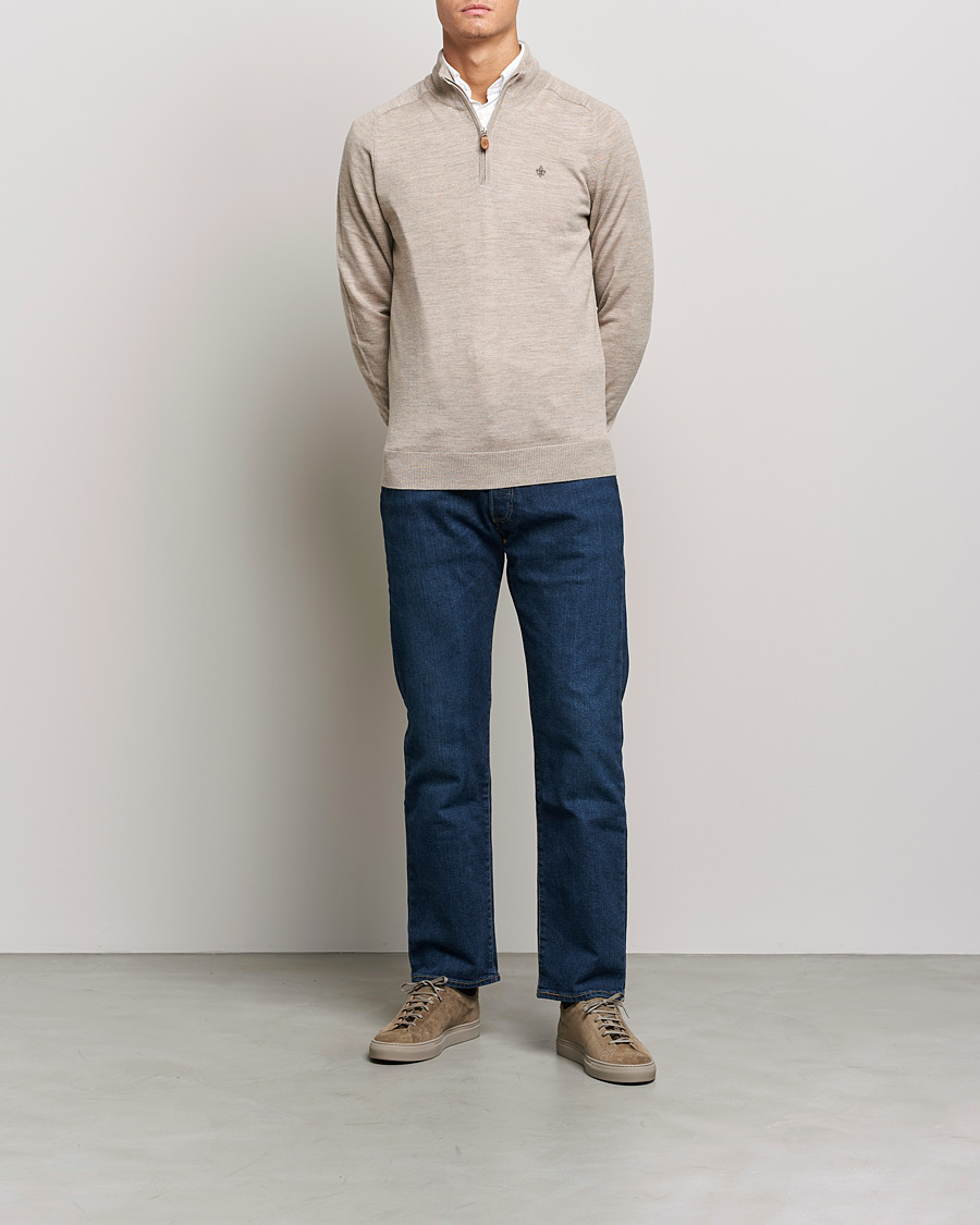 Heren | Truien | Morris | John Merino Half Zip Khaki