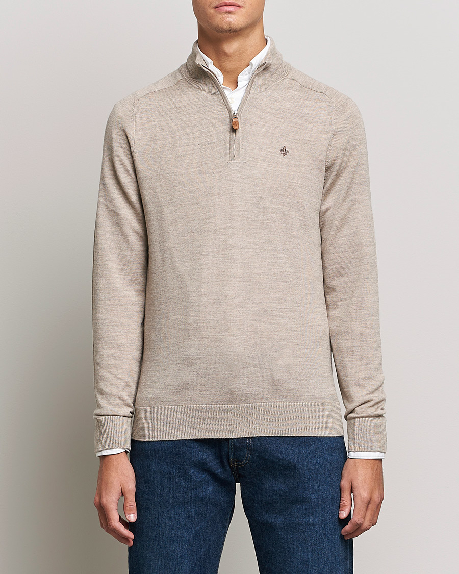 Heren | Morris | Morris | John Merino Half Zip Khaki Melange