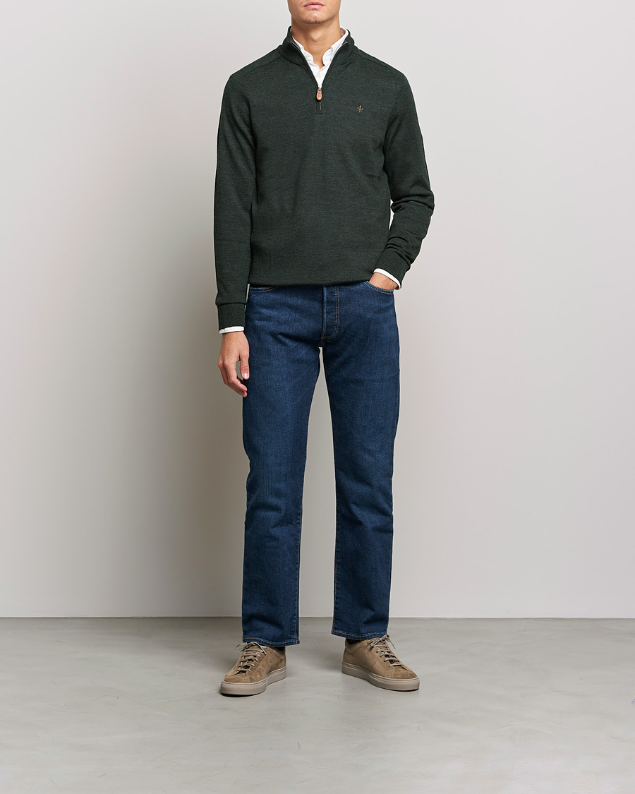 Heren | Truien | Morris | John Merino Half Zip Olive