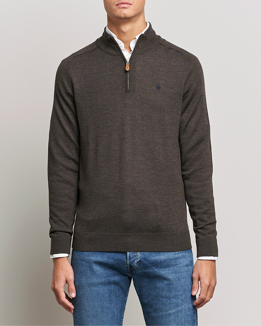 Heren | Truien | Morris | John Merino Half Zip Dark Brown