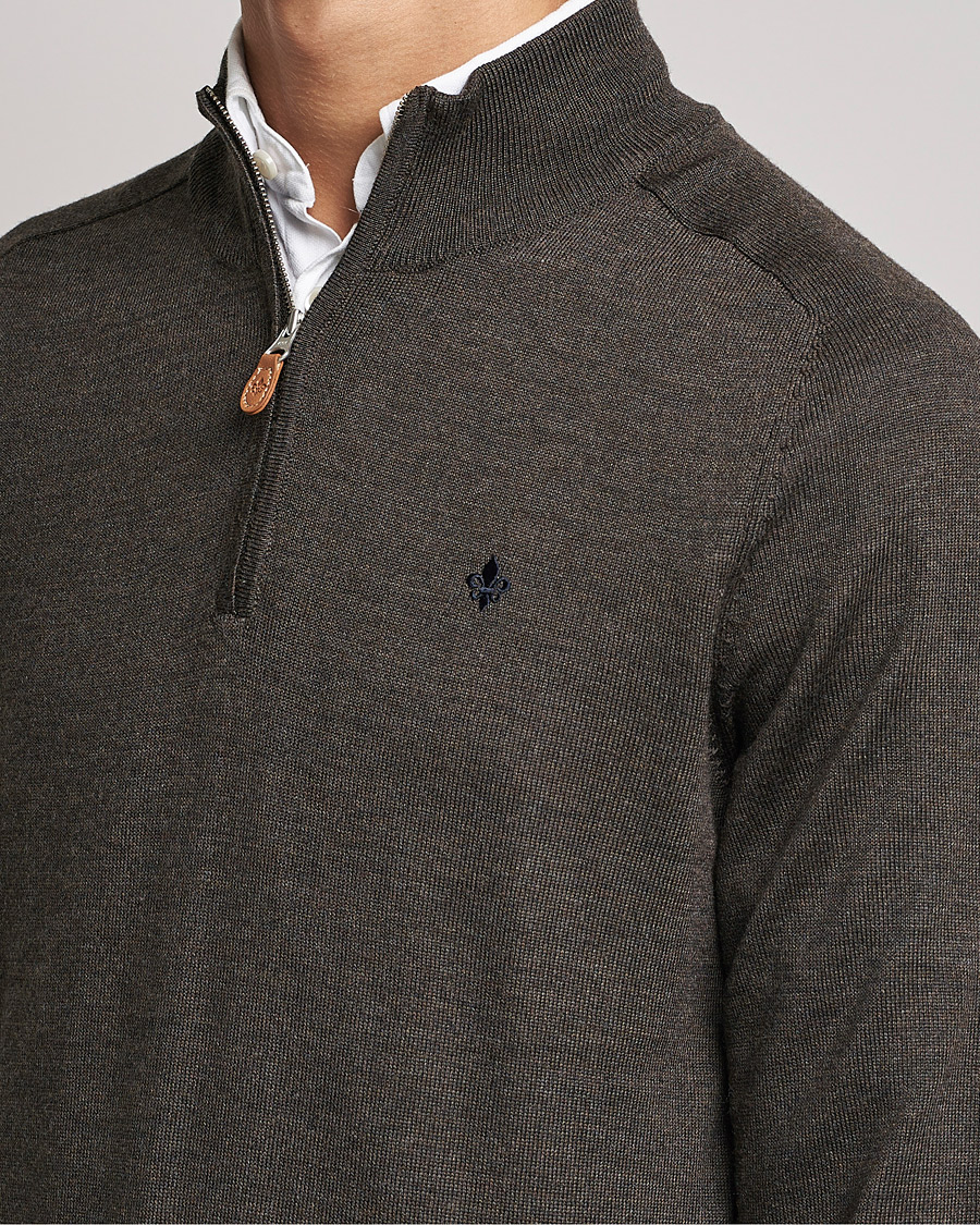 Heren | Truien | Morris | John Merino Half Zip Dark Brown