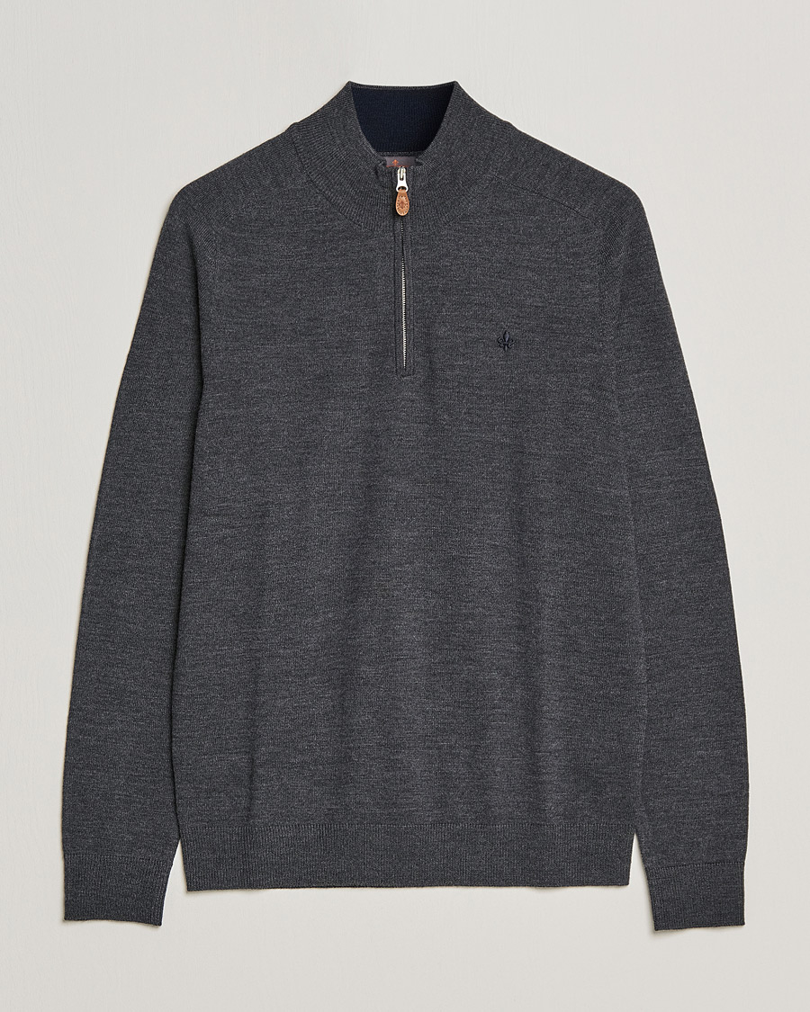 Heren | Truien | Morris | John Merino Half Zip Dark Grey