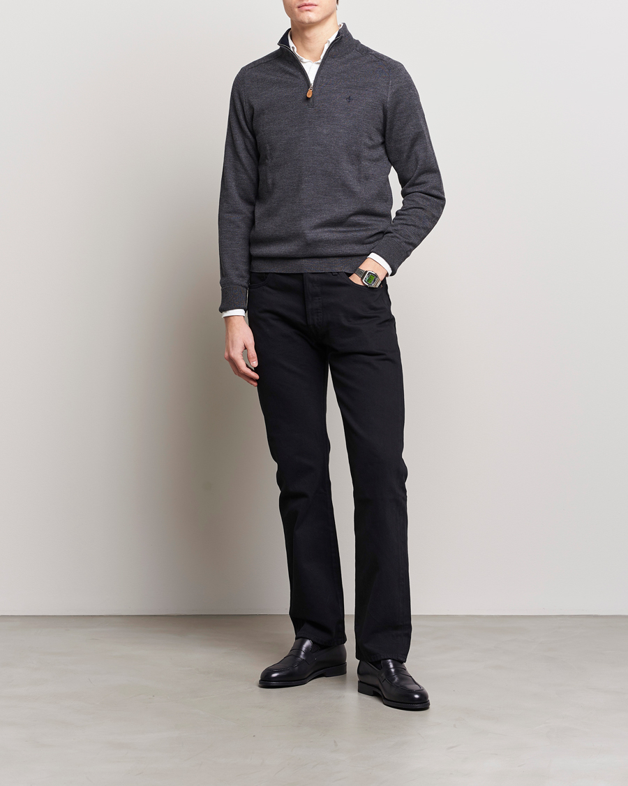 Heren | Truien | Morris | John Merino Half Zip Dark Grey