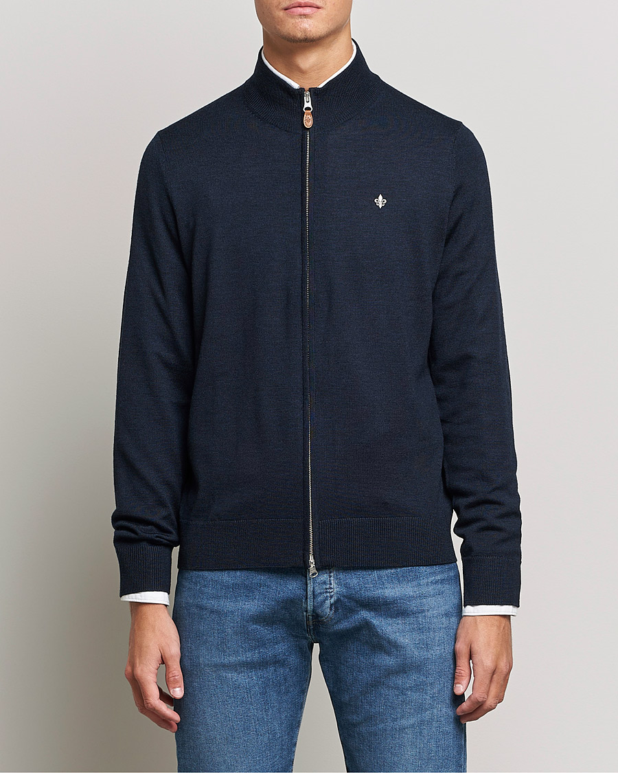 Heren |  | Morris | Merino Full Zip Cardigan Navy