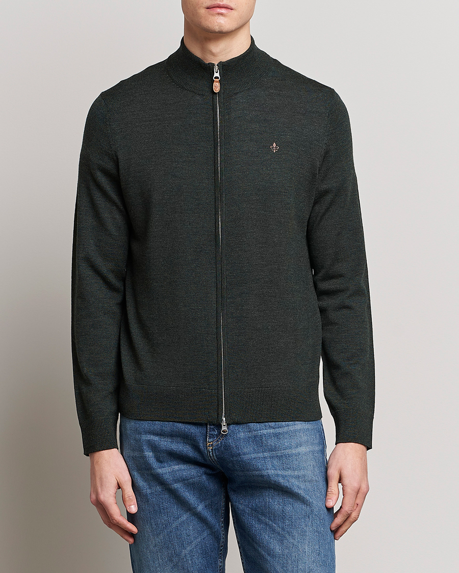 Heren | Morris | Morris | Merino Full Zip Cardigan Olive