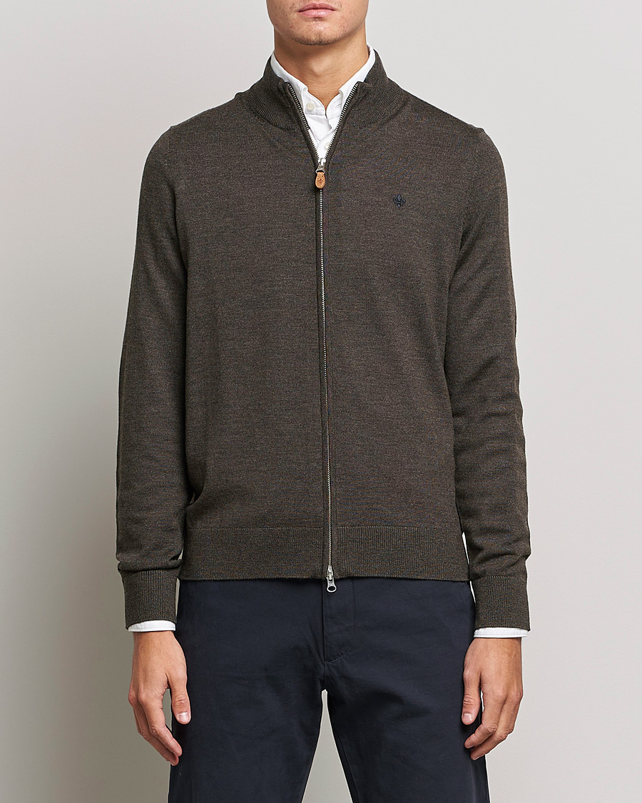 Heren | Morris | Morris | Merino Full Zip Cardigan Dark Brown