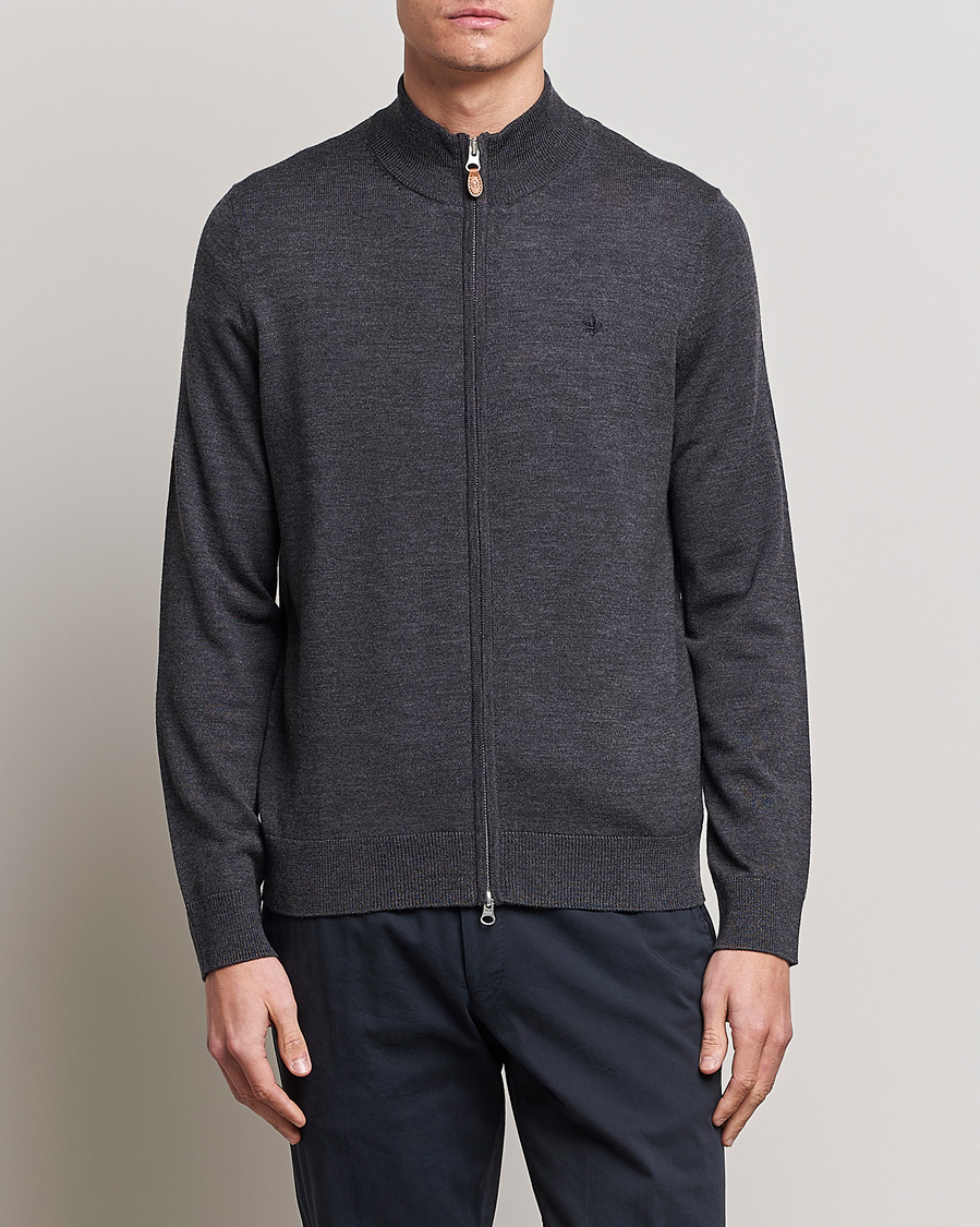 Heren | Truien | Morris | Merino Full Zip Cardigan Dark Grey