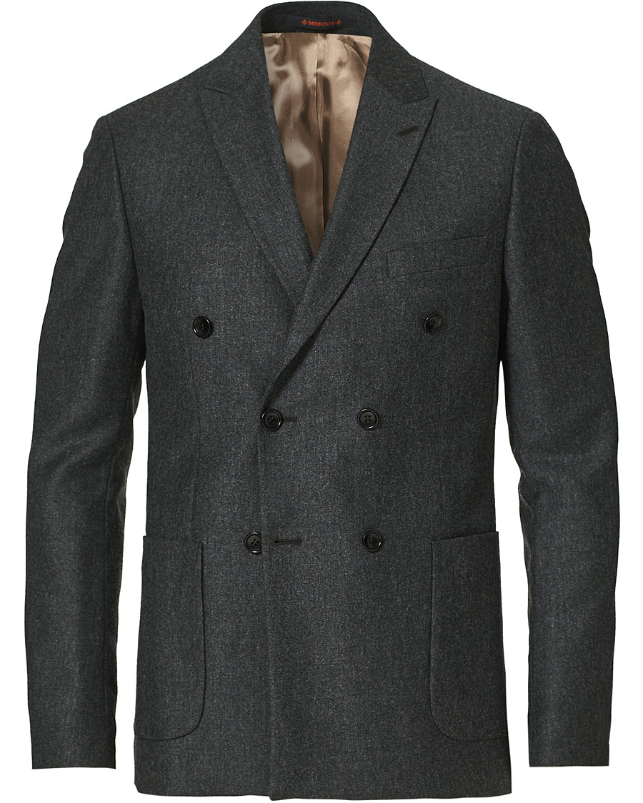 Heren | Blazers | Morris | Roger Double Breasted Flannel Blazer Dark Grey