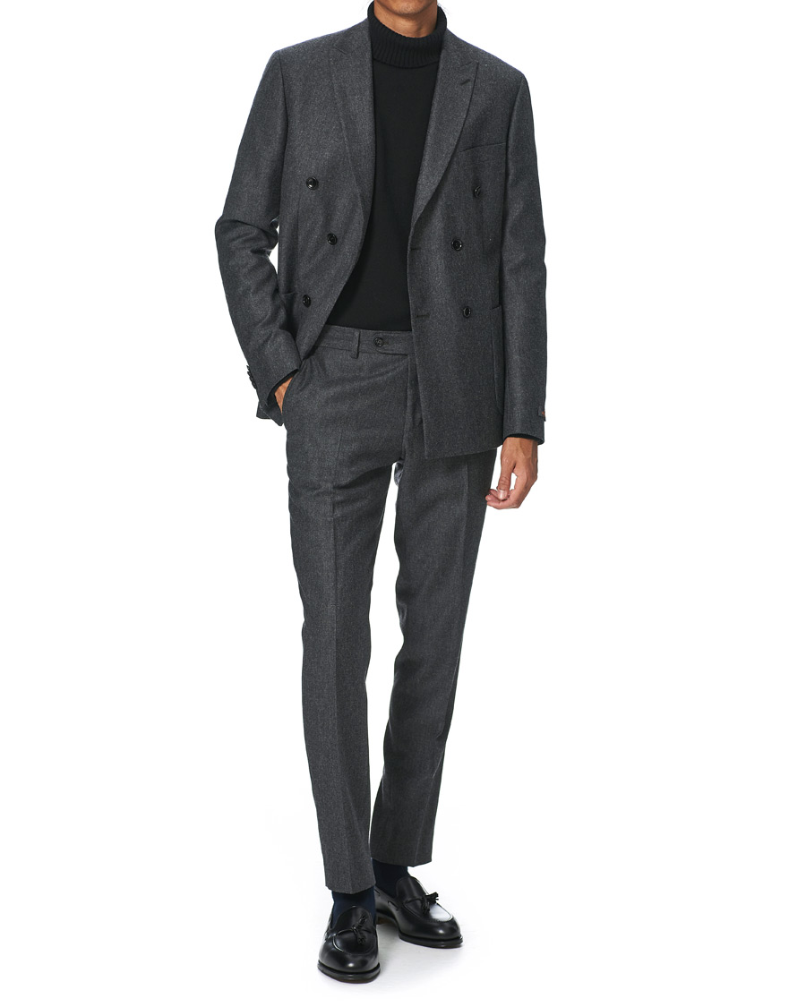 Heren | Blazers | Morris | Roger Double Breasted Flannel Blazer Dark Grey