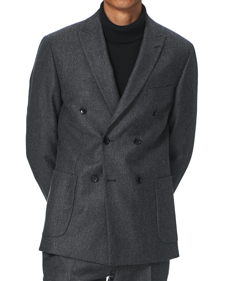 Heren | Blazers | Morris | Roger Double Breasted Flannel Blazer Dark Grey