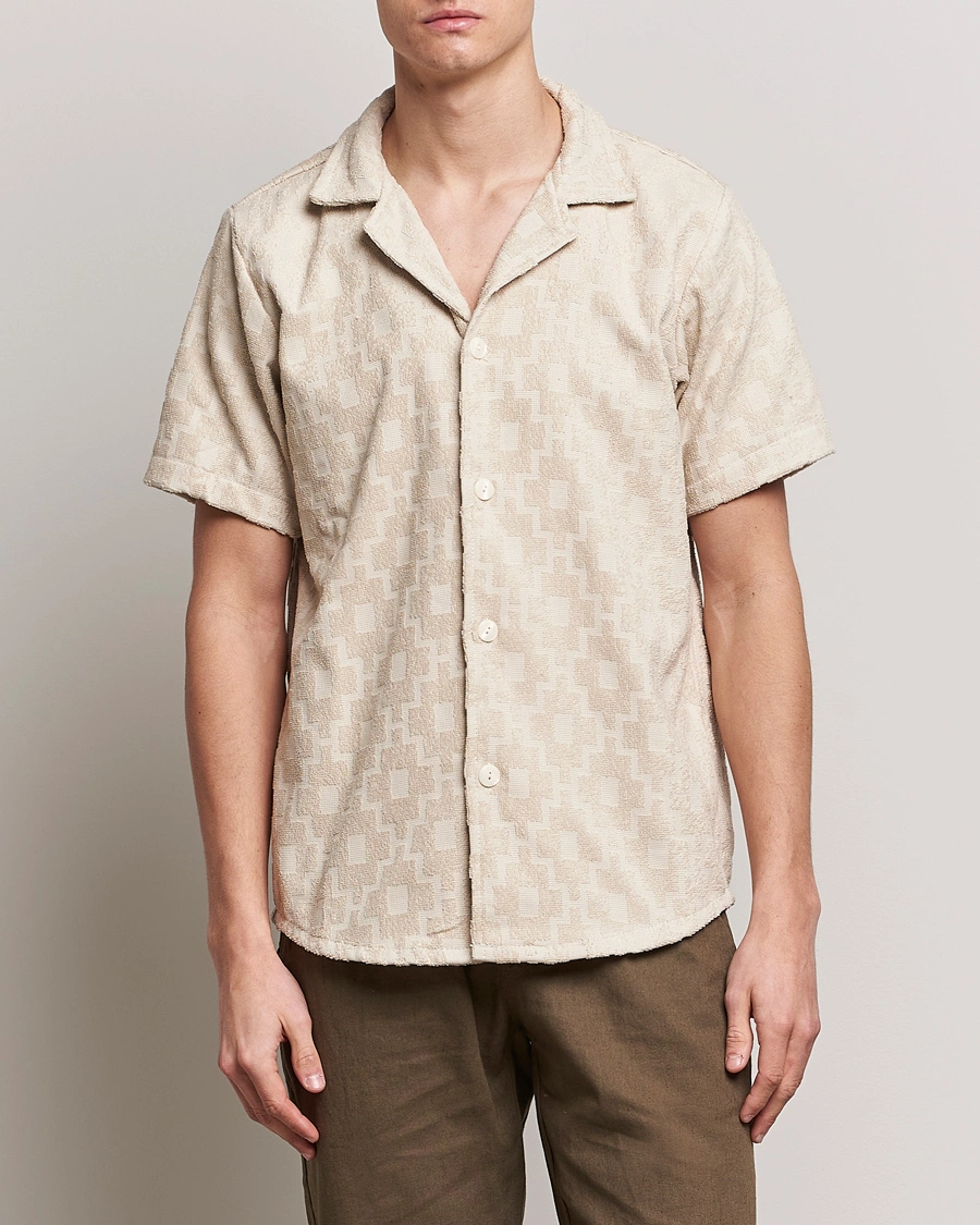 Heren | Overhemden met korte mouwen | OAS | Machu Terry Short Sleeve Shirt Beige