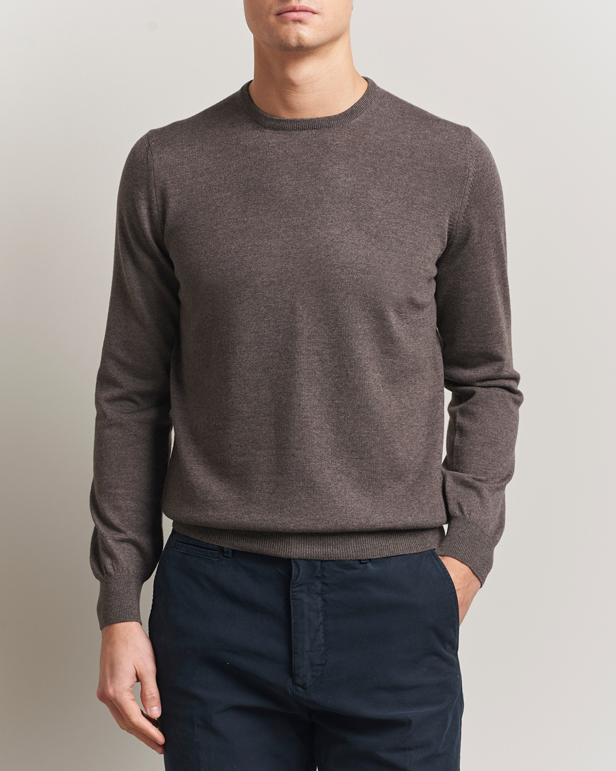 Heren | Truien | Gran Sasso | Merino Fashion Fit Crew Neck Pullover Brown Melange