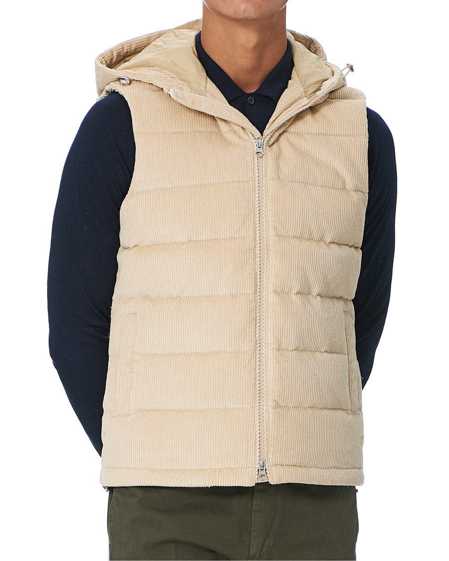 Heren | Jassen | Stenströms | Padded Corduroy Hood Vest Creme