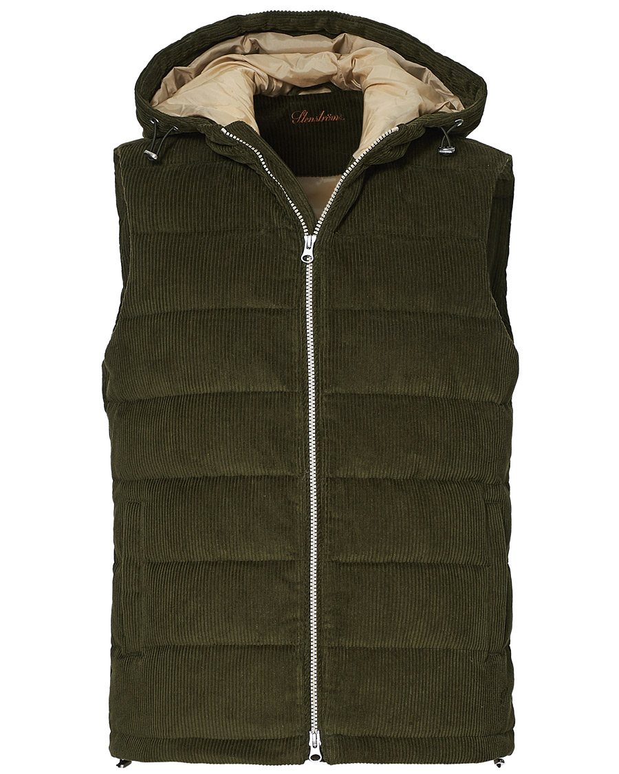 Heren | Jassen | Stenströms | Padded Corduroy Hood Vest Olive