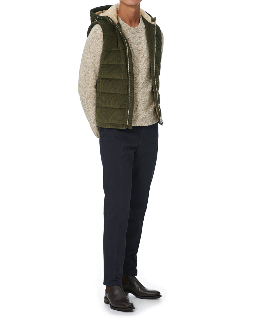 Heren | Jassen | Stenströms | Padded Corduroy Hood Vest Olive