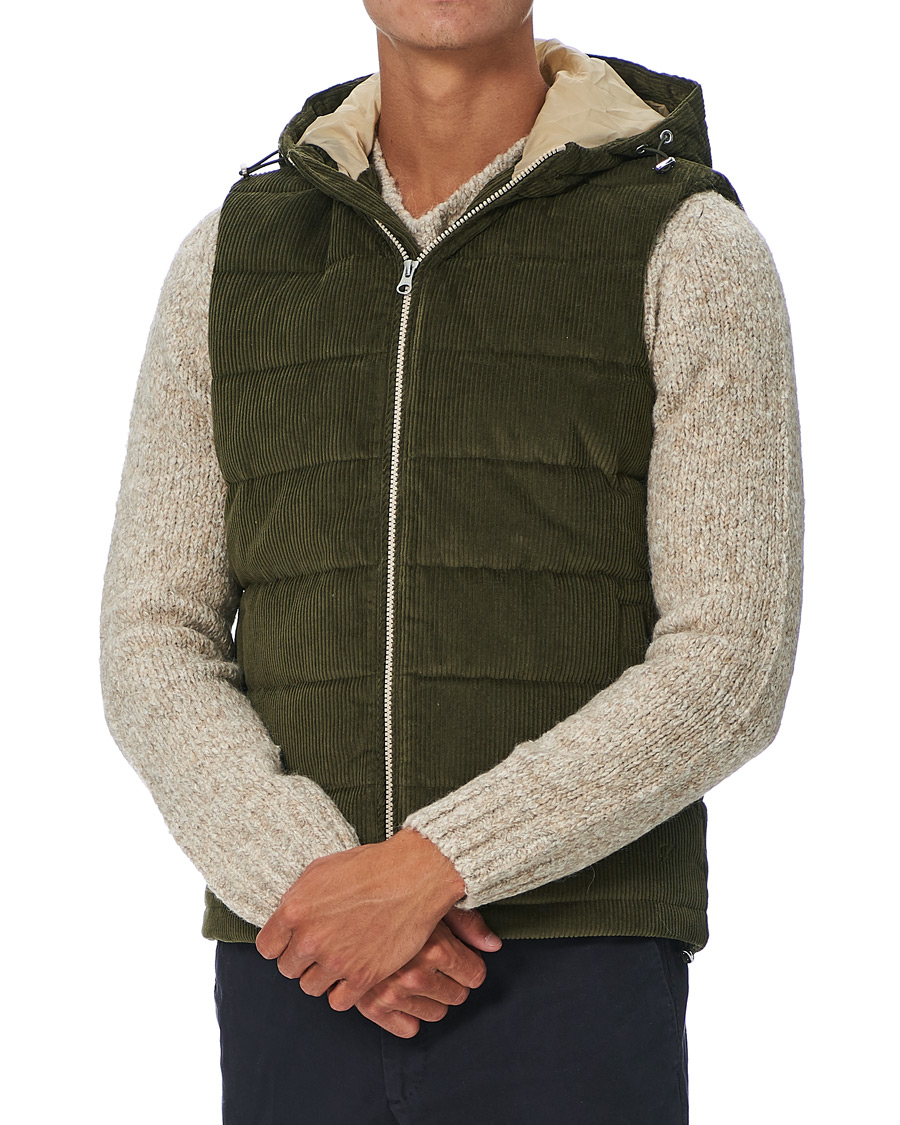 Heren | Jassen | Stenströms | Padded Corduroy Hood Vest Olive