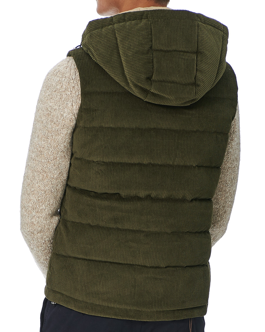 Heren | Jassen | Stenströms | Padded Corduroy Hood Vest Olive