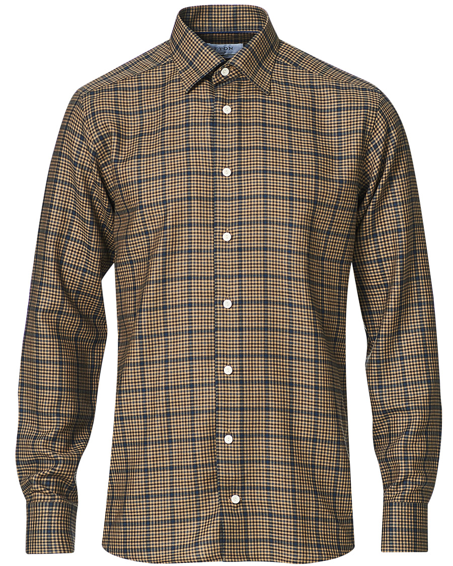 Heren | Overhemden | Eton | Slim Fit Big Checked Brushed Merino Shirt Brown