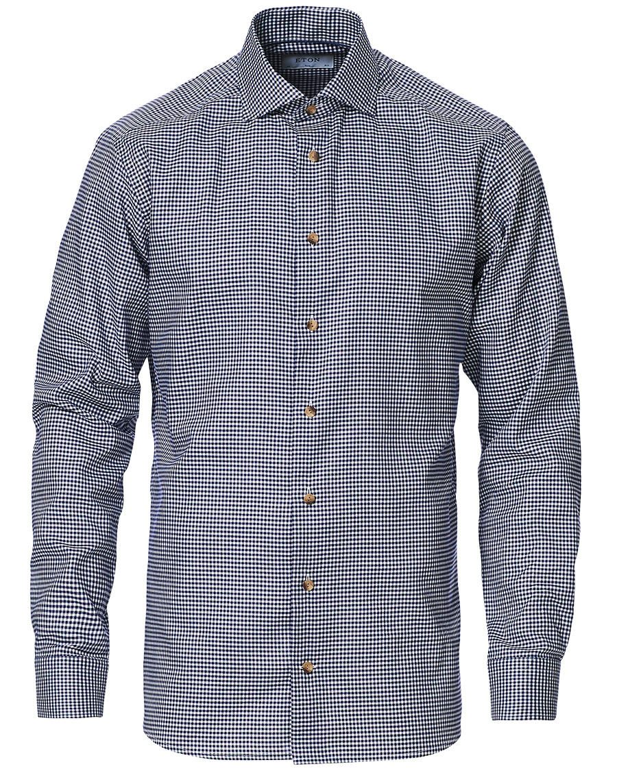 Heren | Overhemden | Eton | Slim Fit Lightweight Flannel Checked Shirt Blue