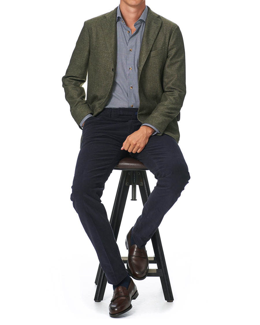 Heren | Overhemden | Eton | Slim Fit Lightweight Flannel Checked Shirt Blue