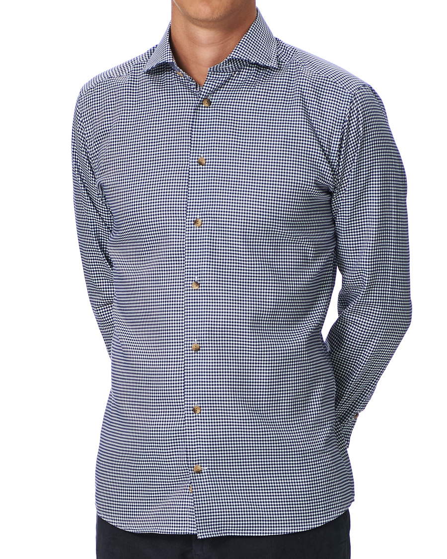 Heren | Overhemden | Eton | Slim Fit Lightweight Flannel Checked Shirt Blue