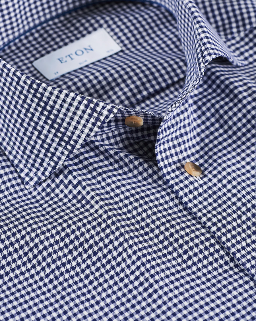 Heren | Overhemden | Eton | Slim Fit Lightweight Flannel Checked Shirt Blue