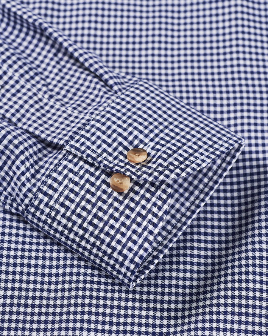 Heren | Overhemden | Eton | Slim Fit Lightweight Flannel Checked Shirt Blue
