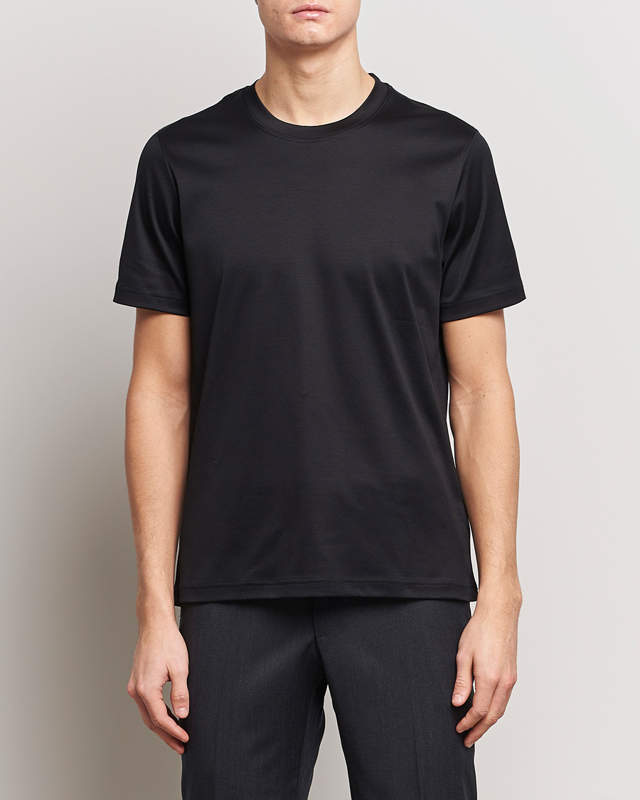 Heren | Business & Beyond | Eton | Filo Di Scozia Cotton T-Shirt Black