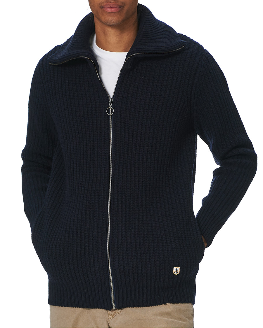 Heren | Truien | Armor-lux | Ribbed Zip Sweater Navy