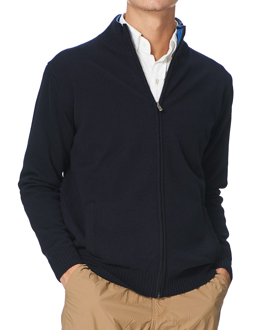Heren | Truien | Armor-lux | Wool Zip Cardigan Navy
