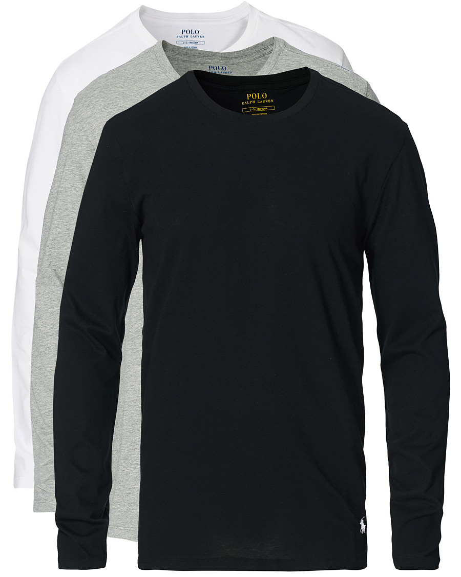 Heren | T-shirts | Polo Ralph Lauren | 3-Pack Long Sleeve Tee White/Black/Heather