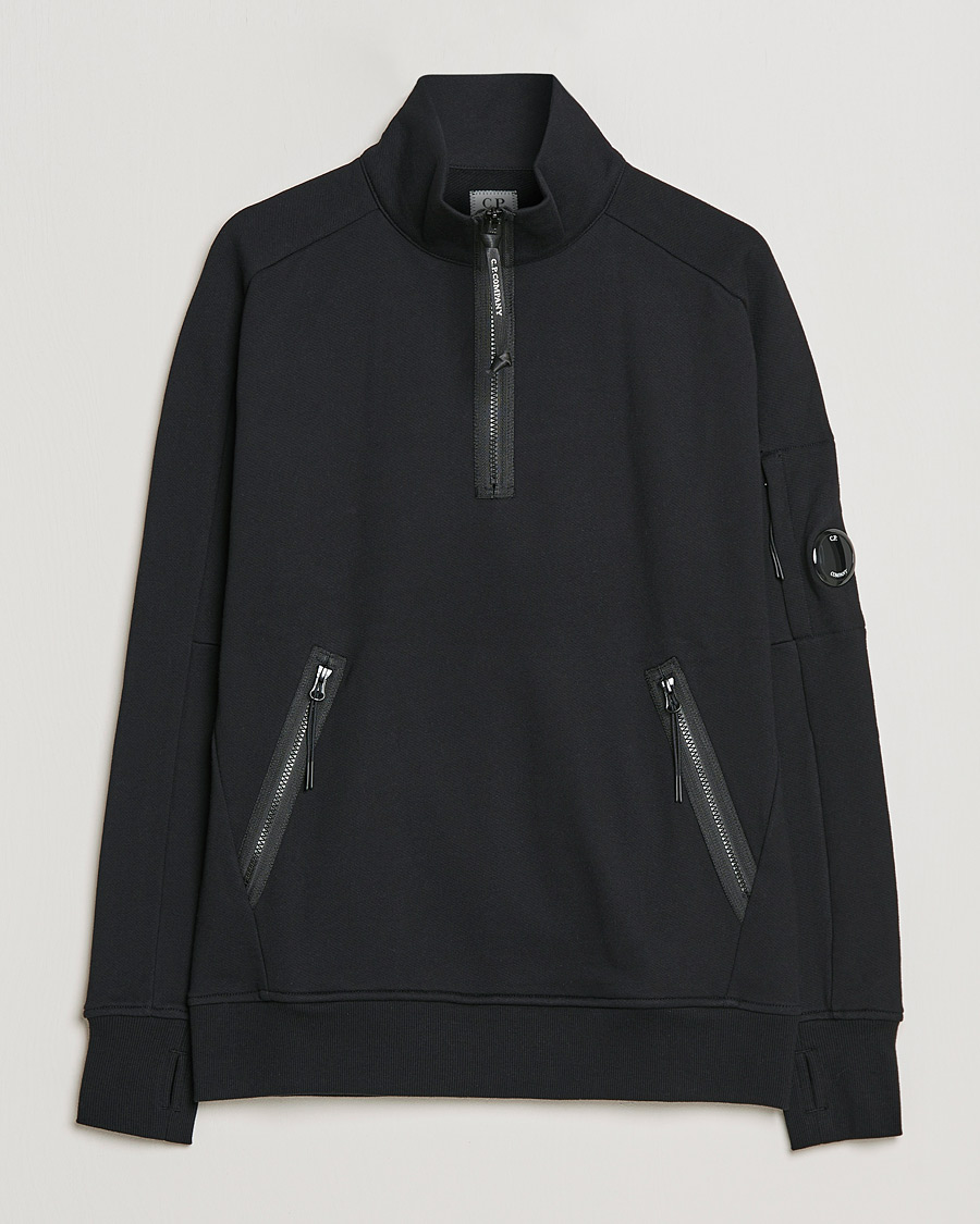 Heren | Truien | C.P. Company | Diagonal Raised Fleece Half Zip Lens Sweatshirt Black