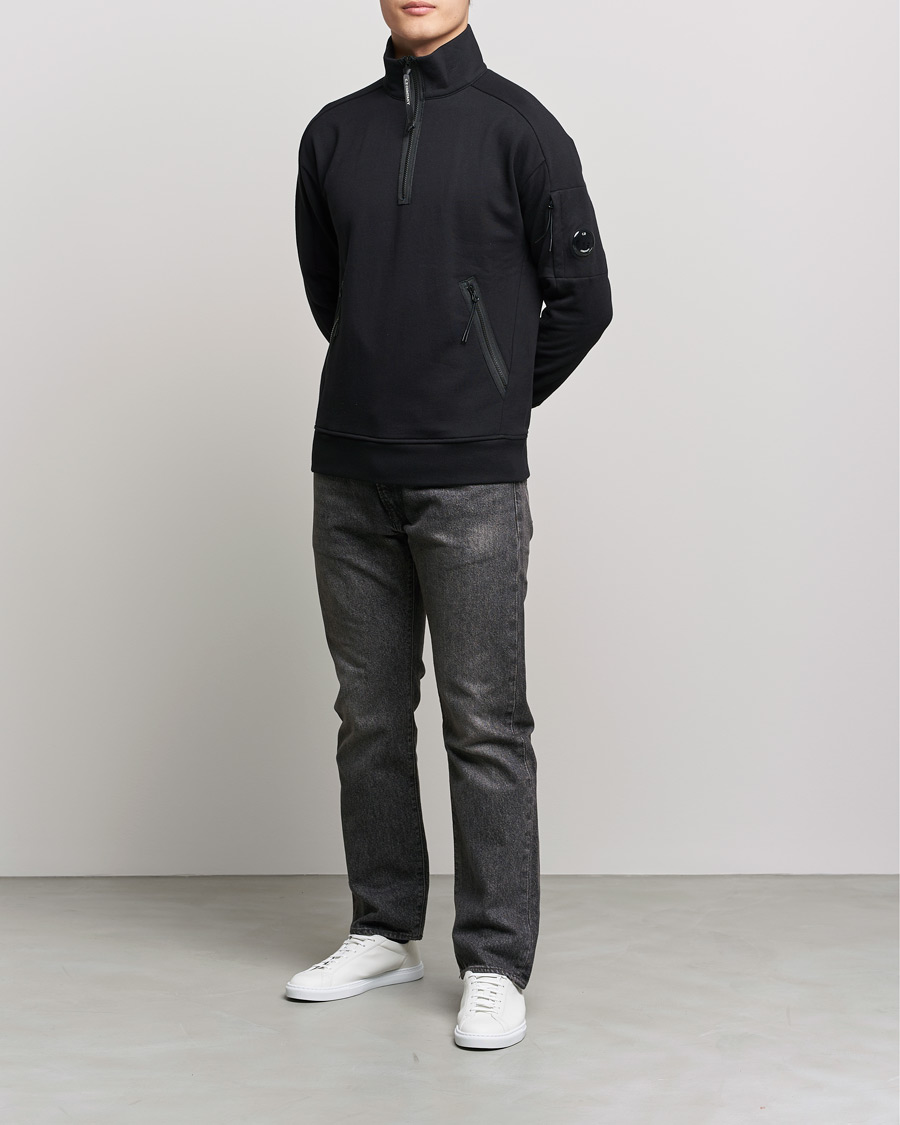 Heren | Truien | C.P. Company | Diagonal Raised Fleece Half Zip Lens Sweatshirt Black