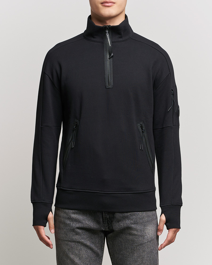 Heren | Truien | C.P. Company | Diagonal Raised Fleece Half Zip Lens Sweatshirt Black