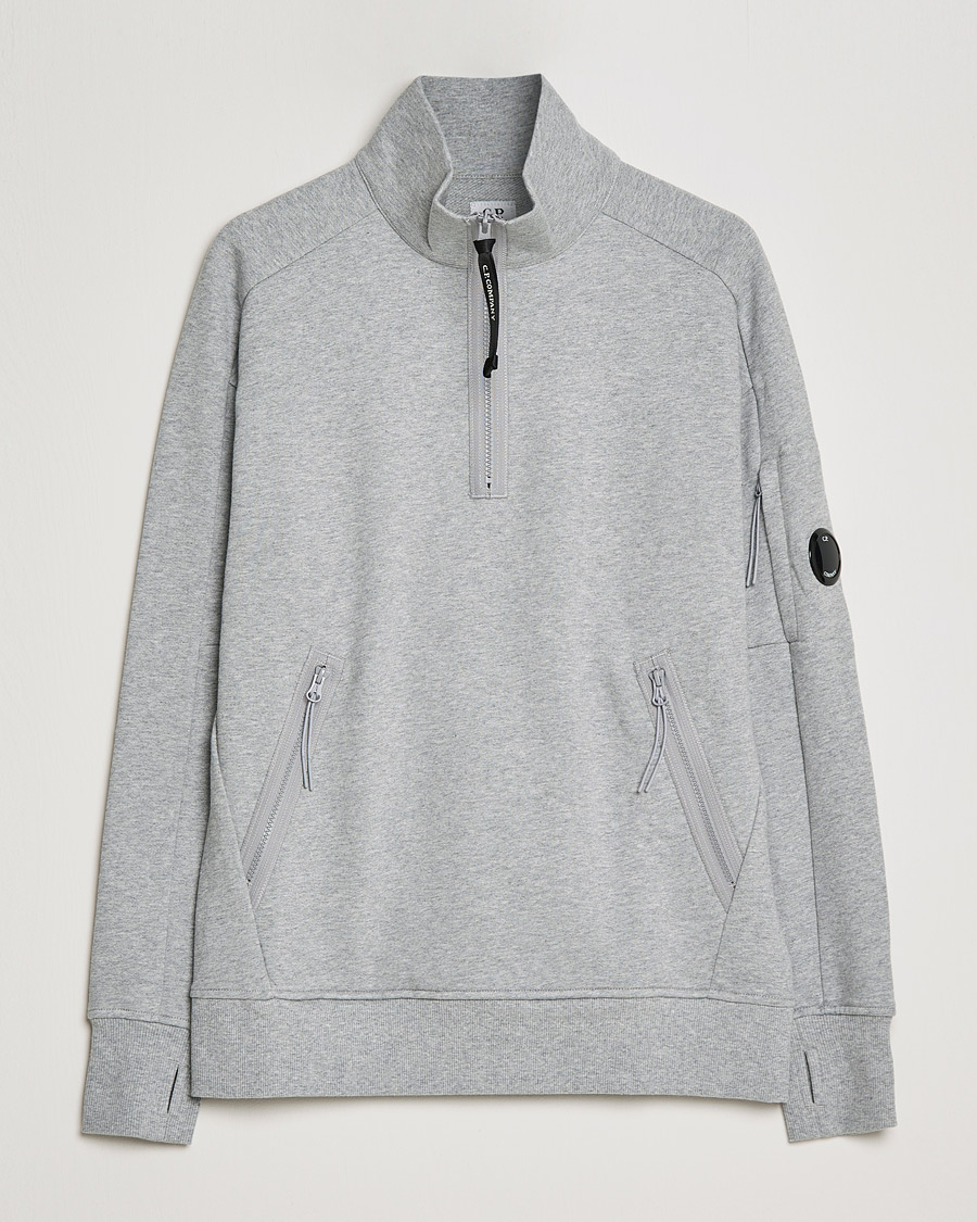 Heren | Truien | C.P. Company | Diagonal Raised Fleece Half Zip Lens Sweatshirt Grey Mel