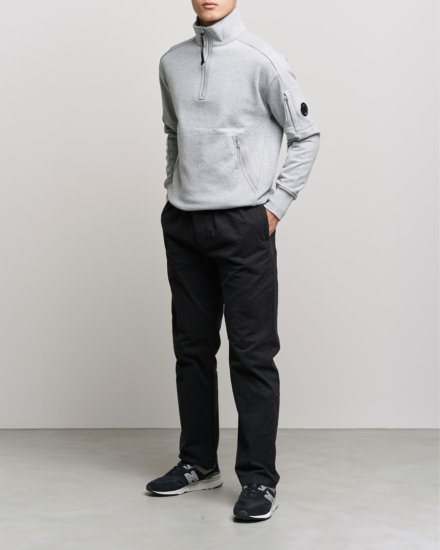 Heren | Truien | C.P. Company | Diagonal Raised Fleece Half Zip Lens Sweatshirt Grey Mel