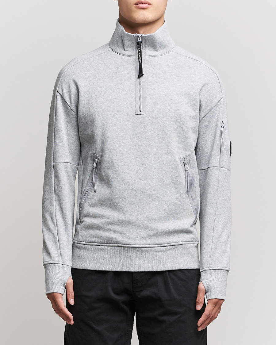 Heren | Truien | C.P. Company | Diagonal Raised Fleece Half Zip Lens Sweatshirt Grey Mel