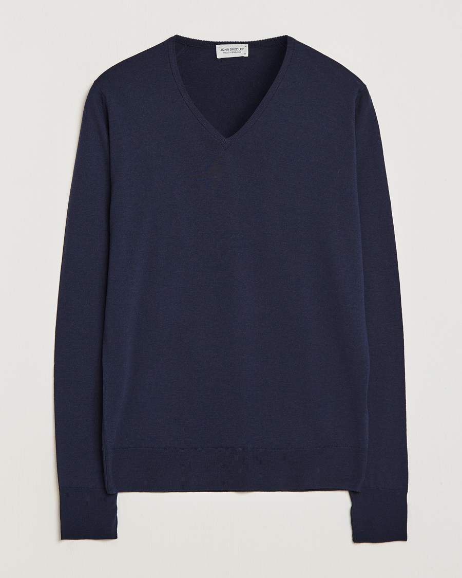Heren | Truien | John Smedley | Bobby Extra Fine Merino V-Neck Pullover Midnight