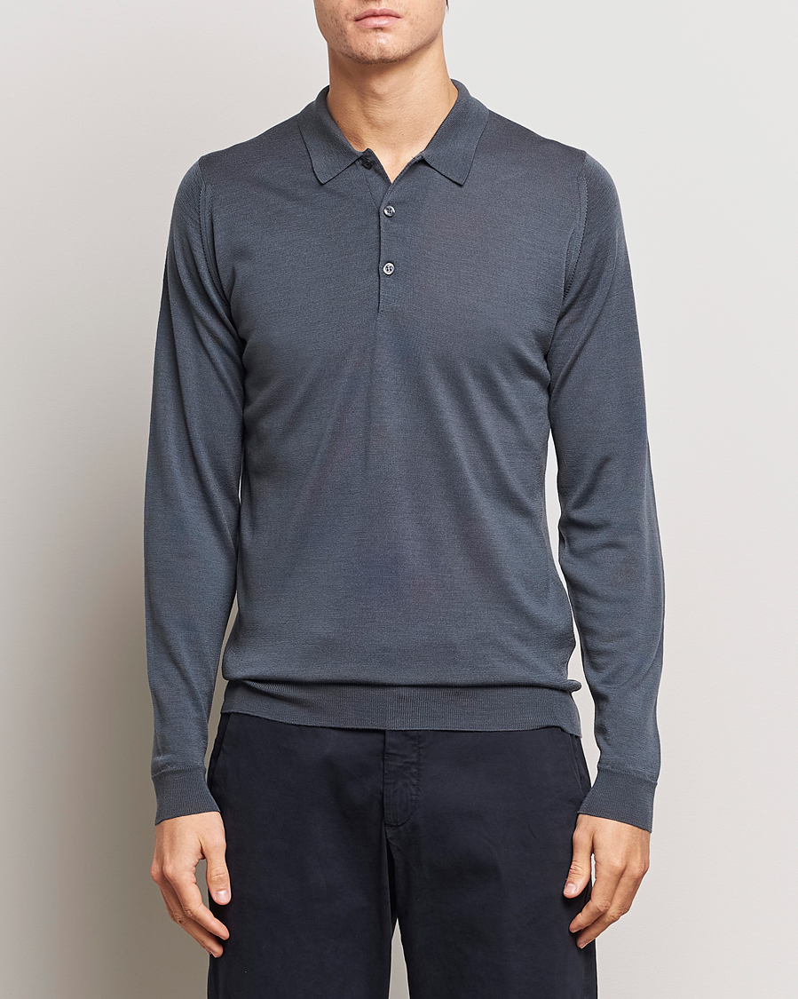 Heren | Gebreide poloshirts | John Smedley | Belper Extra Fine Merino Polo Pullover Slate Grey