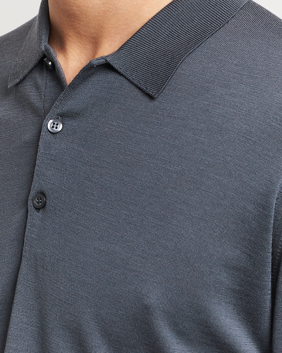 Heren | Truien | John Smedley | Belper Extra Fine Merino Polo Pullover Slate Grey