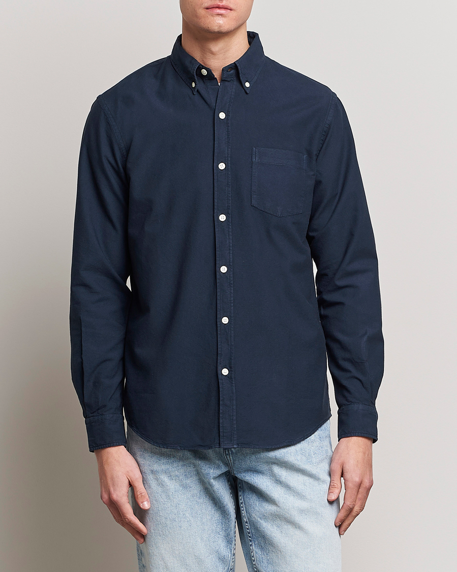 Heren | Casual | Colorful Standard | Classic Organic Oxford Button Down Shirt Navy Blue