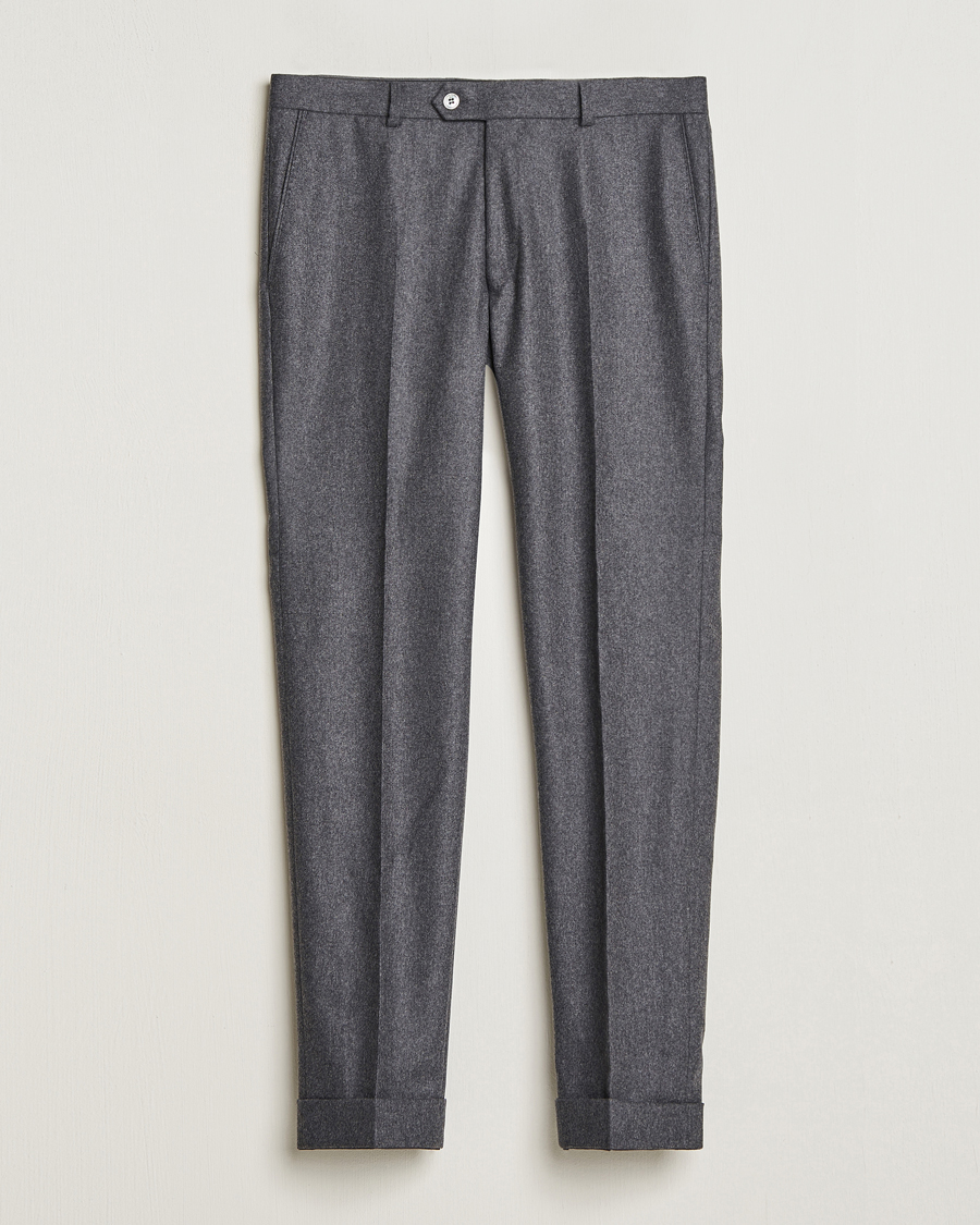 Heren | Broeken | Oscar Jacobson | Denz Turn Up Flannel Trousers Grey Melange