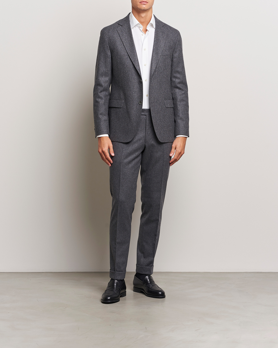 Heren | Broeken | Oscar Jacobson | Denz Turn Up Flannel Trousers Grey Melange