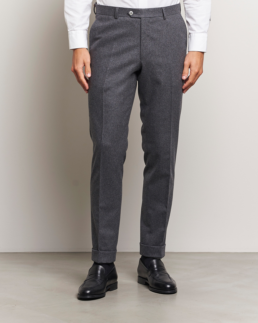 Heren | Broeken | Oscar Jacobson | Denz Turn Up Flannel Trousers Grey Melange