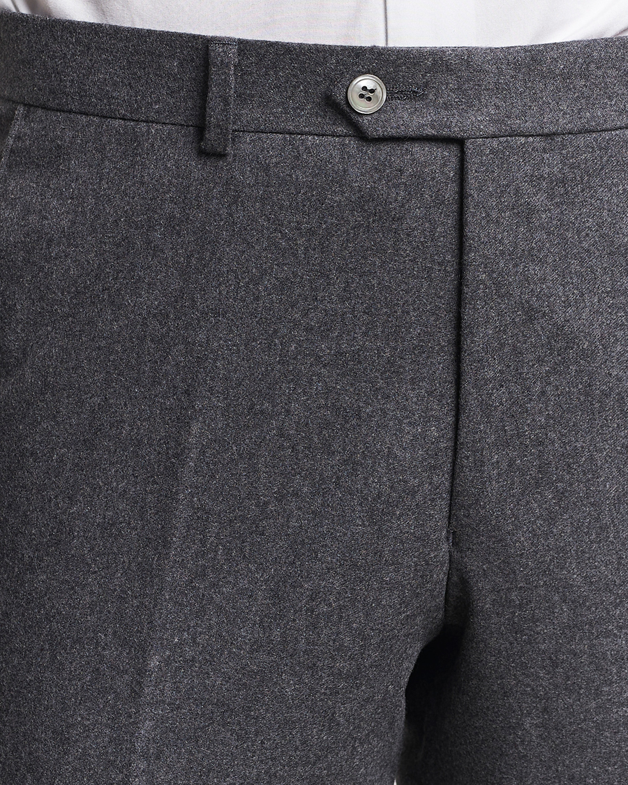 Heren | Broeken | Oscar Jacobson | Denz Turn Up Flannel Trousers Grey Melange
