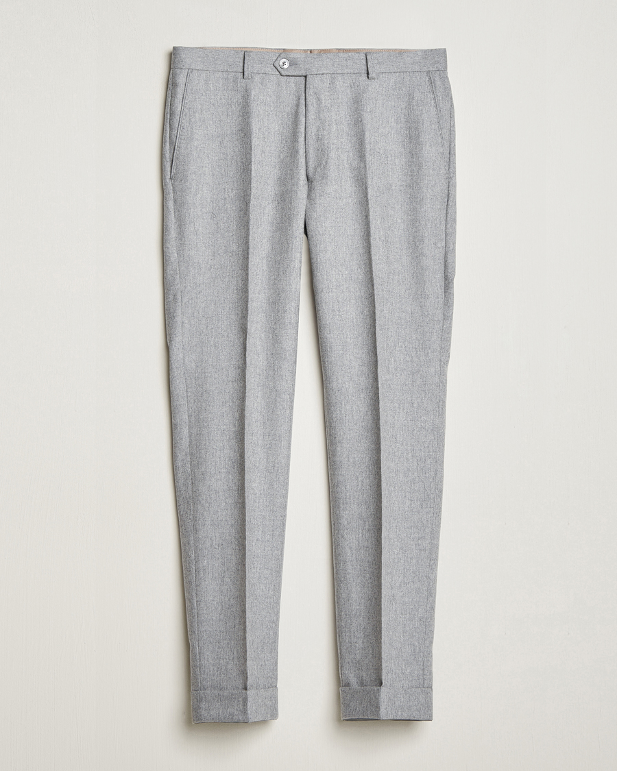 Heren | Broeken | Oscar Jacobson | Denz Turn Up Flannel Trousers Light Grey Melang