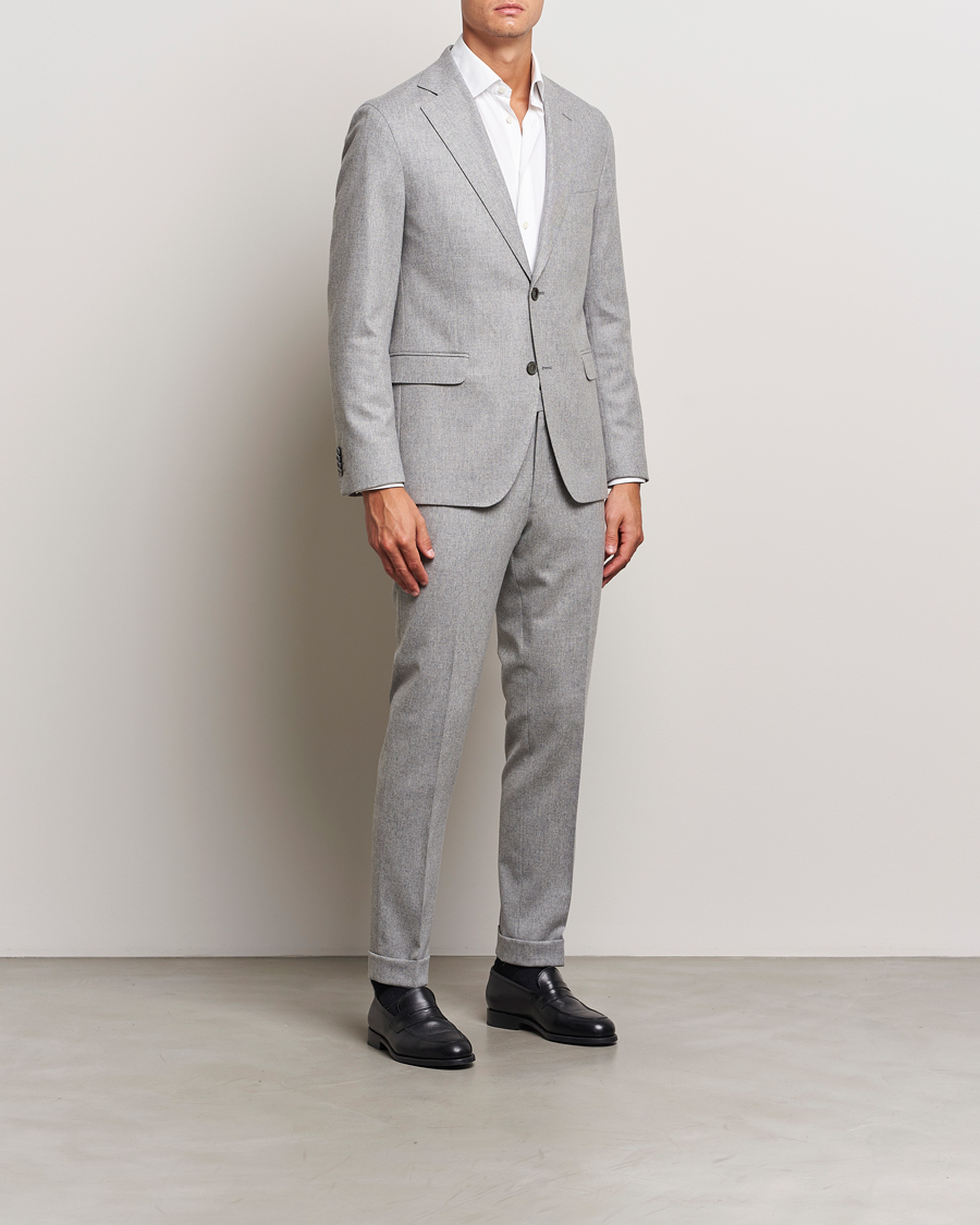 Heren | Broeken | Oscar Jacobson | Denz Turn Up Flannel Trousers Light Grey Melang
