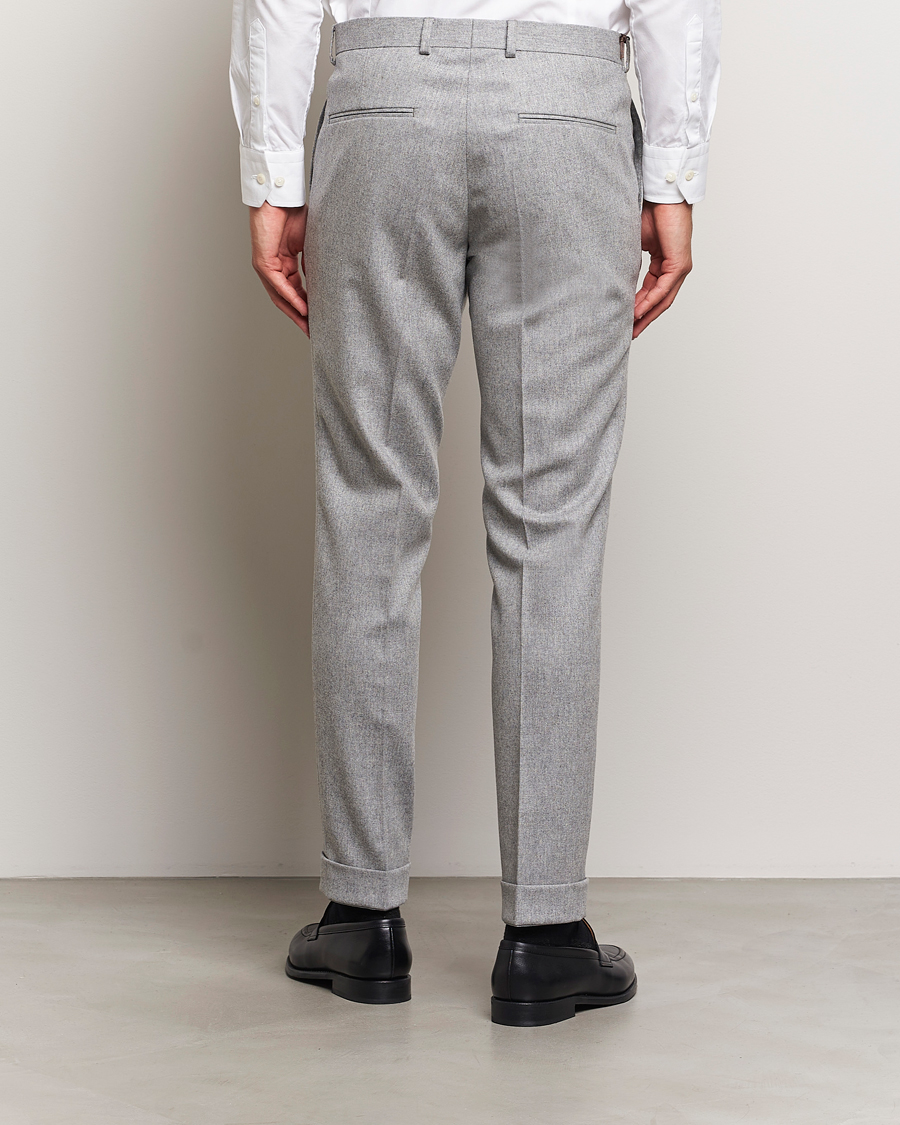 Heren | Broeken | Oscar Jacobson | Denz Turn Up Flannel Trousers Light Grey Melang