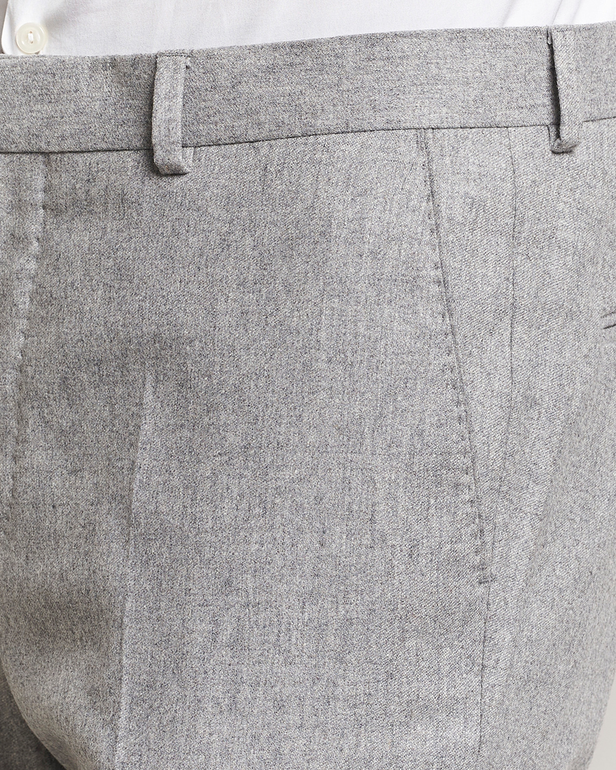 Heren | Broeken | Oscar Jacobson | Denz Turn Up Flannel Trousers Light Grey Melang