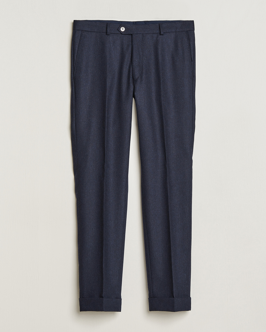 Heren | Broeken | Oscar Jacobson | Denz Turn Up Flannel Trousers Navy Melange
